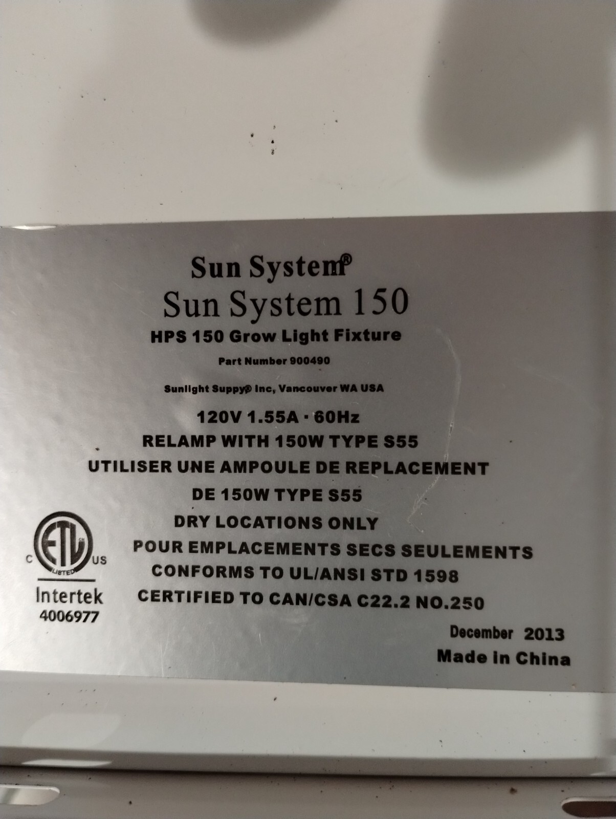 Sun System HGC900490 Grow Light System 150 W