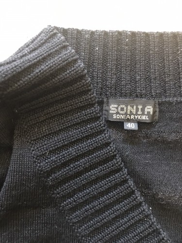 Sonia Rykiel, Maglione vintage SONIA RYKIEL 40/6 nero lana scollo a V righe trasparenti maglia a contrasto