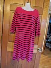 $85 LL BEAN DRESS Heritage Mariner Stripes Pink Blue Cotton 3/4 Slv P L 14 16 41