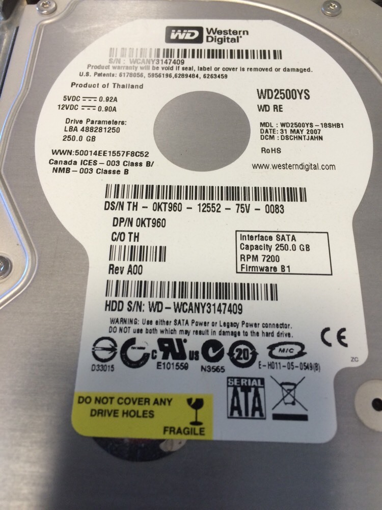 WESTERN DIGITAL WD2500YS 250GB 3.5" SATA HDD W/caddy | eBay