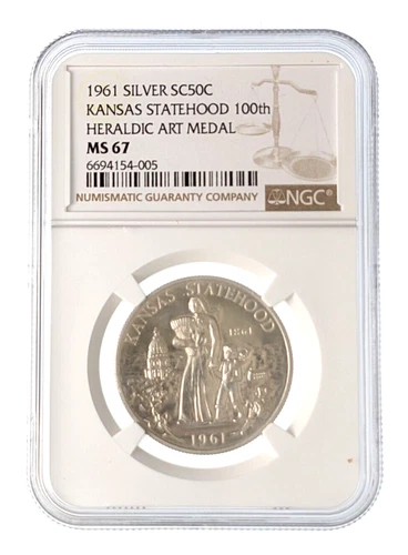 1961 Kansas Statehood So Called 50c / Half Dollar Silver Heraldic Art Medal NGC