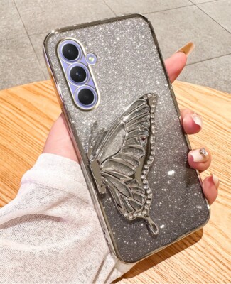 For iPhone Samsung Huawei Case Diamond Quicksand Wings Bracket Cover Stand Girls