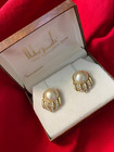 vintage*Fabulous*HOBE PEARL & Rhinestone*EARRINGS*pierced*goldtone — photo 1