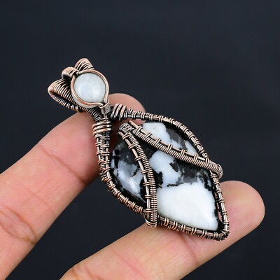 Buffalo Turquoise Moonstone Gemstone Copper Wire Wrapped Pendant Jewelry LC-238