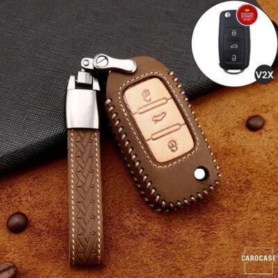 Premium Leder Schlüsselhülle für VW Golf Passat Touran Keyless-Go Schlüssel