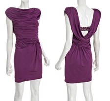 $295 Laundry By Shelli Segal Purpleberry Draped Jersey Jeweled Low Back Dress