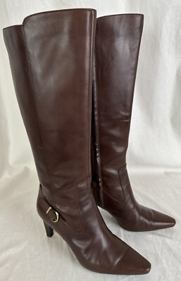 Circa Joan & David Brown Knee High Tall Boots Buckle Detail Sz 10 M - EUC