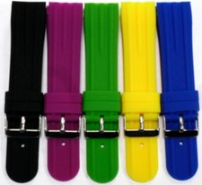 CURVED END SILICONE WATCH BAND, RUBBER STRAP 24MM 5 COLORS