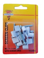 Tornado LONG WHITE Metal WINDOW SCREEN LONG CLIPS & SCREWS 6 ct T-5100-L