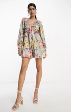 In The Style Womens X Georgia Louise Volume Sleeve Lace-Up Back Flippy Playsuit