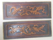 Vintage Chinese Lacquered Relief Carved Wood Panels/ Wall Plaques