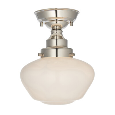 Polished Nickel Semi Flush Ceiling Light Fitting \u0026 Opal Glass Shade Low  Profile | eBay UK, image size:400x400
