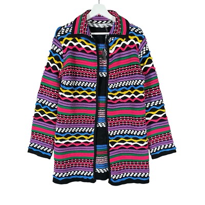 Sioni Sweater Women M Textured 3D Knit Long Cardigan Bold Colorful