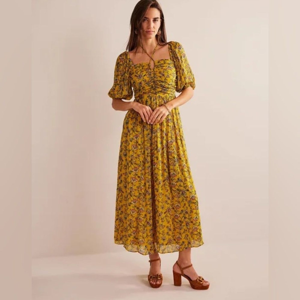 Boden Floral Dress - Mustard Yellow | eBay