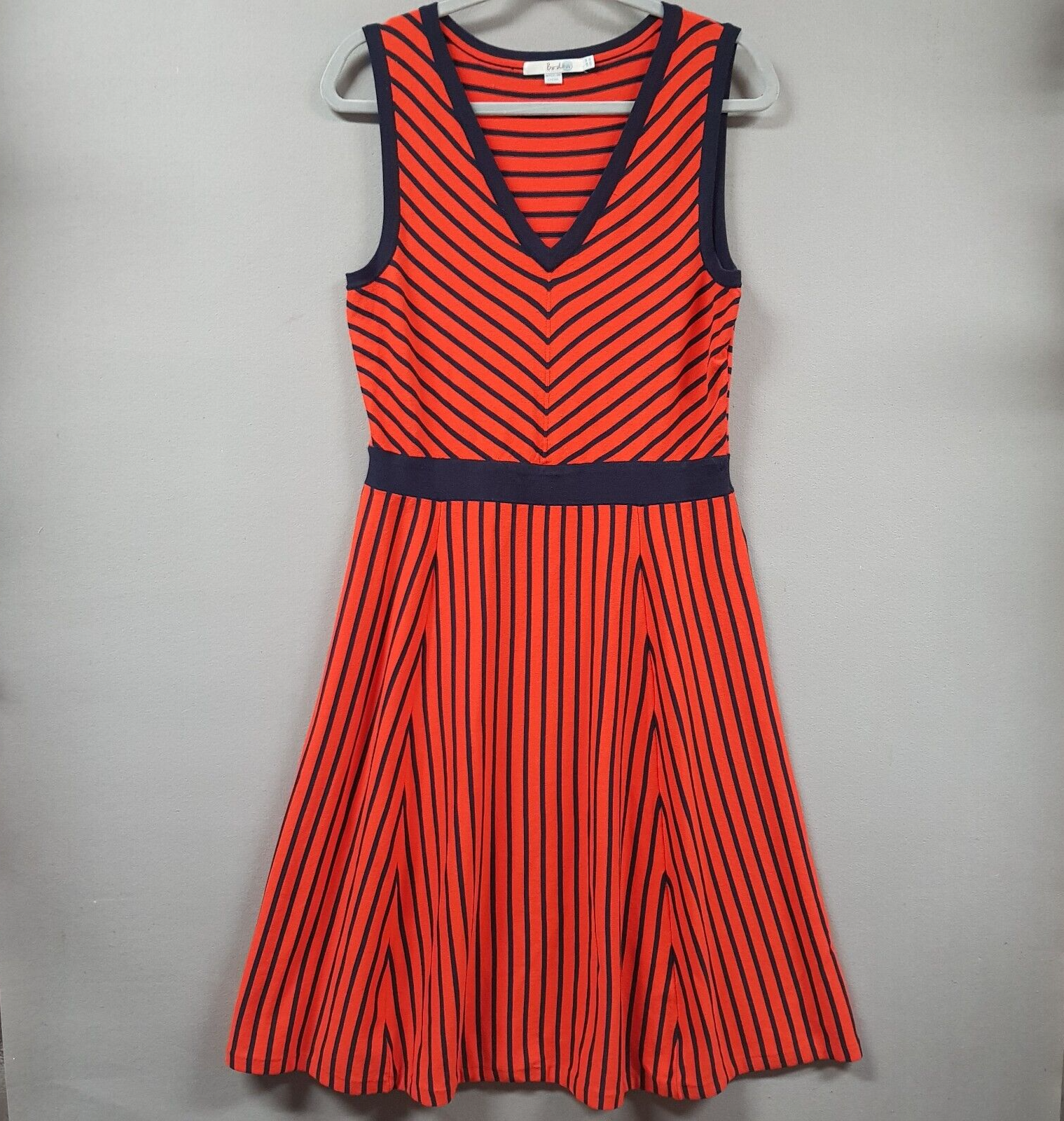 BODEN Womens Size 10 V-Neck Eliza Knitt Sweater Dress Sleeveless Striped Stretch