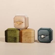 Octagonal Velvet Single Ring Engagement Wedding Ring box Necklace Holder NEW