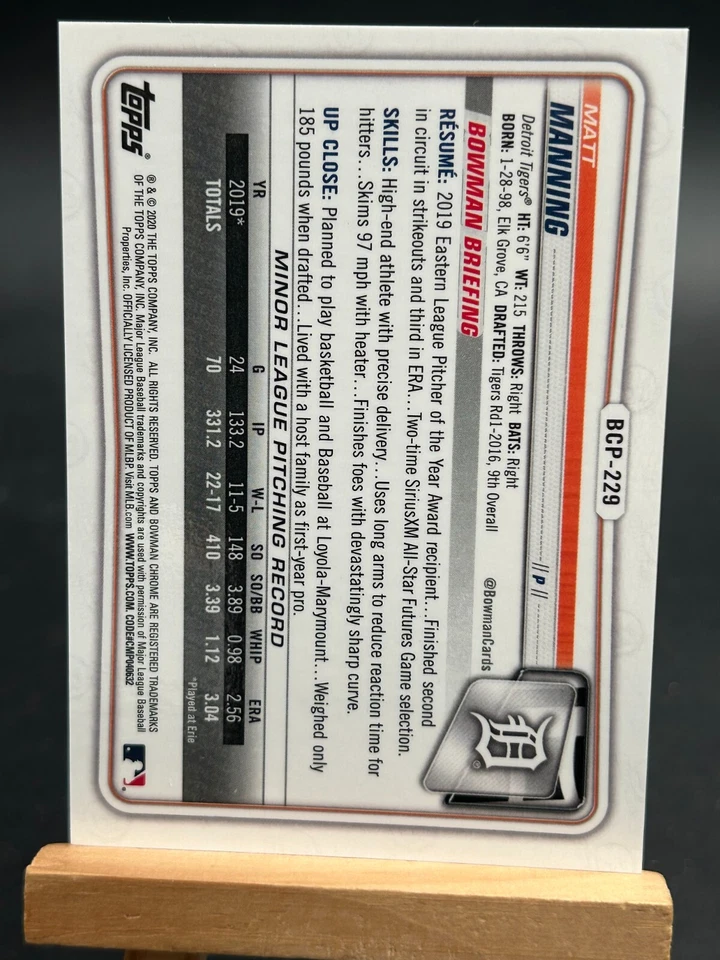 2020 Bowman Chrome Matt Manning BCP-229 Purple Refractor /250 - Image 2 of 2