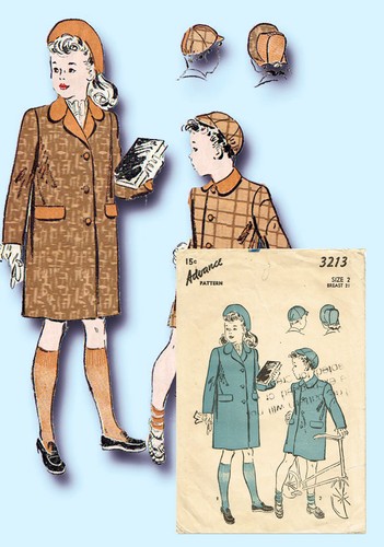 1940s Vintage Advance Sewing Pattern 3213 Toddler Girl or Boys Coat & Hat Size 2 - Picture 2 of 6