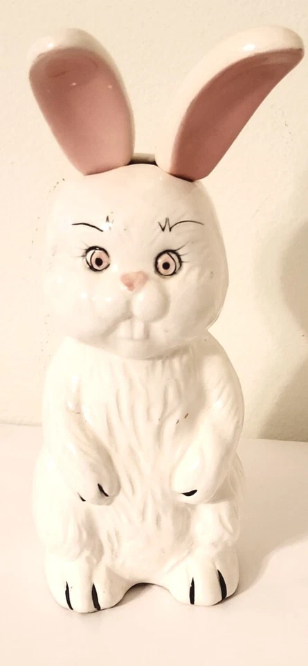 ВИНТАЖНЫЙ пасхальный детский керамический кролик с ложкой/вилкой посудой ушами. Тайвань - Изображение 3 из 4