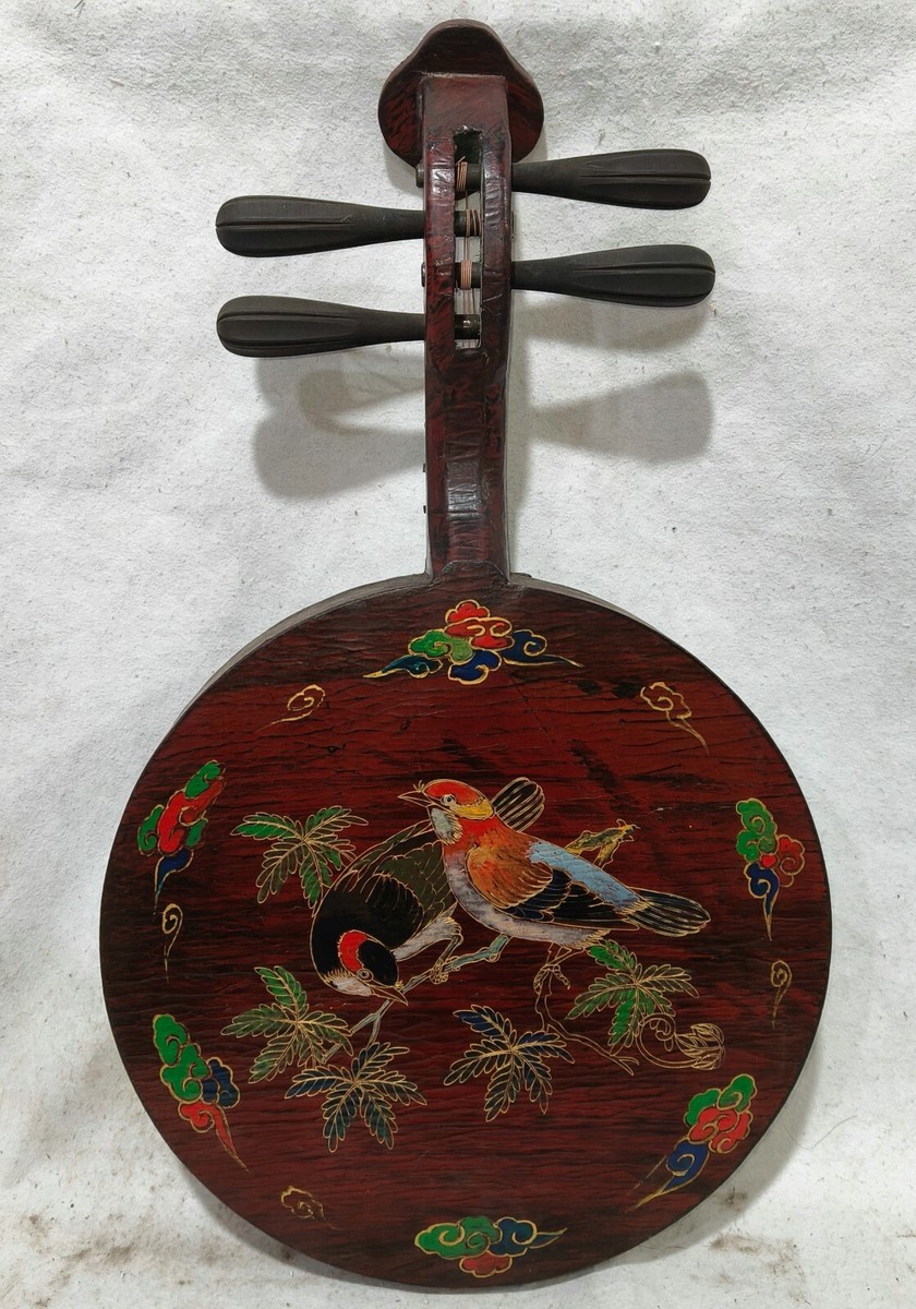 Collect Rare Old wood lacquerware carved flower bird Musical