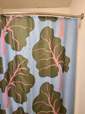 New 2023 Marimekko IKEA Rhubarb Bastua Leaves Shower Curtain Icy Blue Pink Green