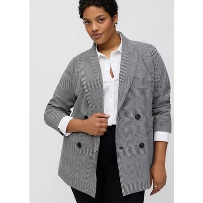 Torrid Studio Grey Glen Plaid Double Breasted Blazer Plus Size 2X 18-20 NWT