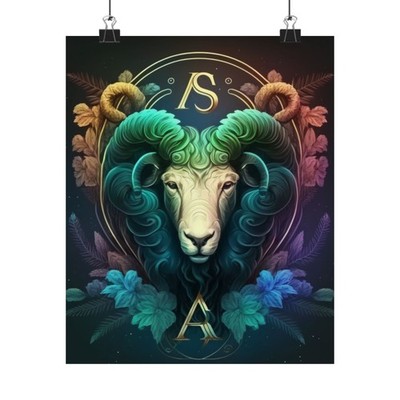 Unleash Your Inner Capricorn with our Futuristic Aris Sign Poster - Museum-Grade