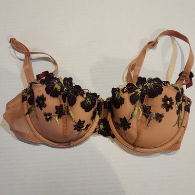 Adore Me Embroidered Floral Lace Push Up Bra 32C Sheer Mesh