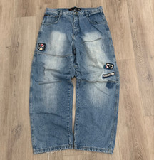 vintage Y2K Southpole Patches Baggy Skater Jeans 36x31 Grunge Cyber Wide Leg