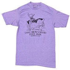Vtg Nature Deer Shirt 80s Lake Brownwood State Park USA Single Stitch Lavender M