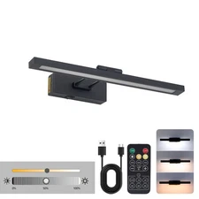 16'' Black Picture Light Battery Operated for Wall Sconce w Remote 3CCT 5000mAh