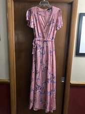 Lulus Women Pink Floral Flutter Sleeve Maxi Dress S