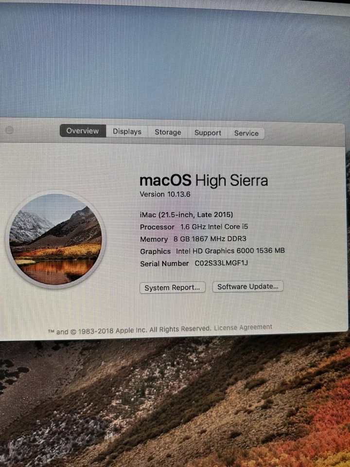 iMac 21.5” (Late 2015) i5 1.6GHz 8GB RAM 1TB High sierra OS. Cleaned & Tested. - Image 4 of 4