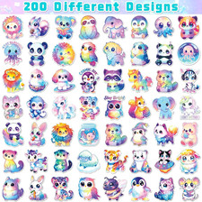 200PCS Cute Rainbow Animal Stickers, Holographic Vinyl Decals
