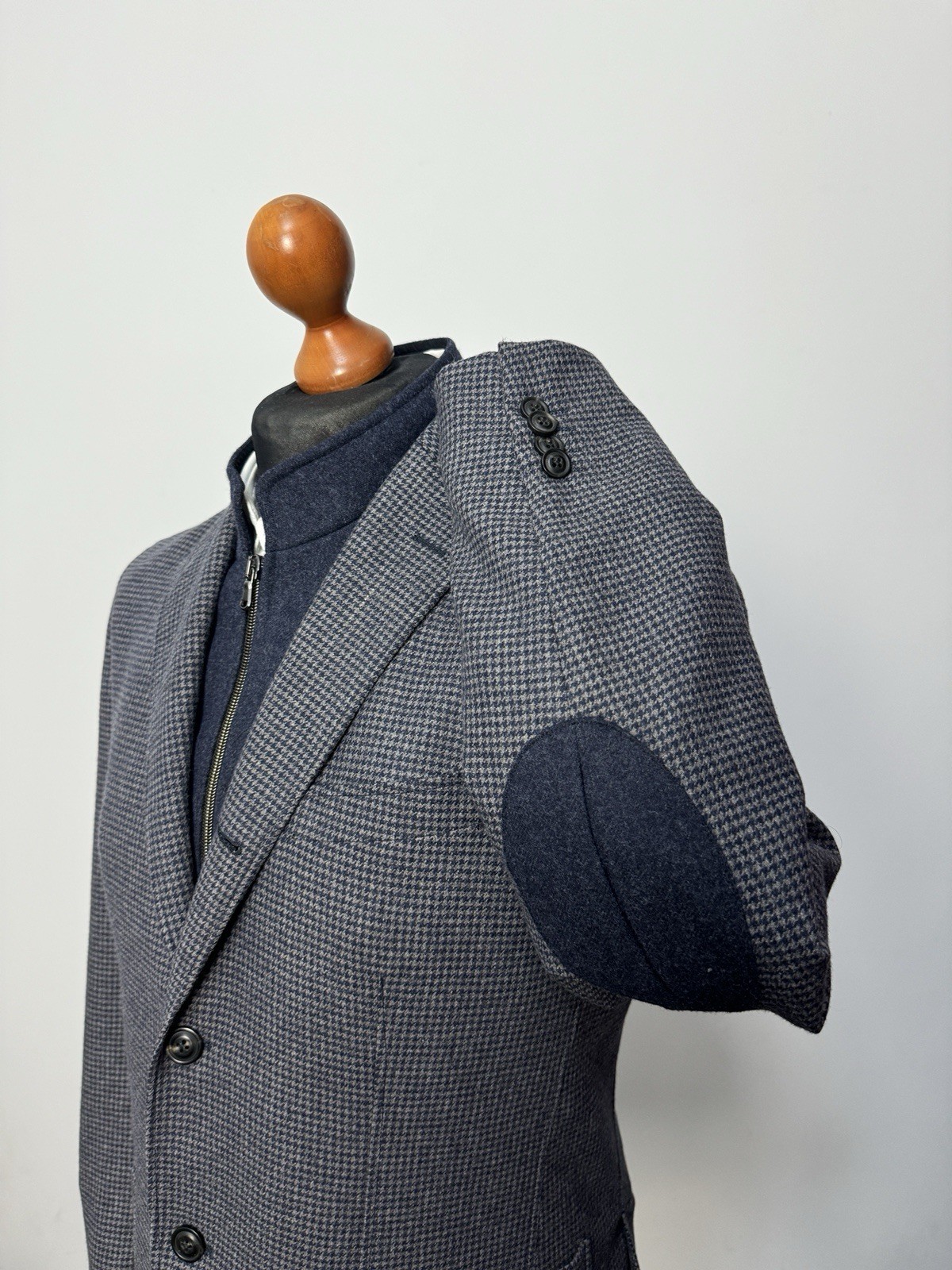 Lebole men's 3 btn wool nylon check blazer jacket elbow patch IT48 US38 p2p 21,1 image 5