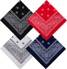 4 Pack Cotton Bandanas, Breathable Square Scarf Headwear, Headbands 22X22 Inch -