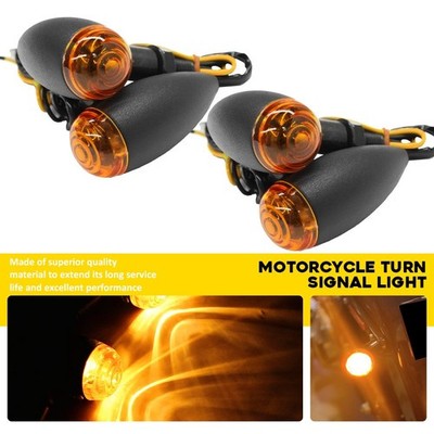 4X Motorcycle Turn Signal Lights Mini Bullet Blinker Amber Lens Indicator Lamps