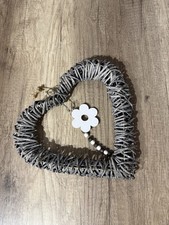 Weidenherz Ring Grau mit Holzperlen & Blüte | Scandi Boho Deko