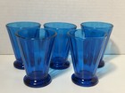 Vintage Blue Fluted Glass Juice Glasses  3 1/4” Tall Set Of 5 — photo 1