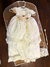 Ivory Lace Victorian Baby Girls Christening Gown Bonnet Sash 0-6 Months