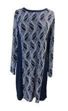 Michael Kors Paisley Dress Women’s Sz L NWT Navy White Long Sleeve Knee Length