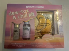 Grace&Stella Dew-Tox Chill Kit Hyaluronic Acid Serum, Rose Spray, And Eye Masks