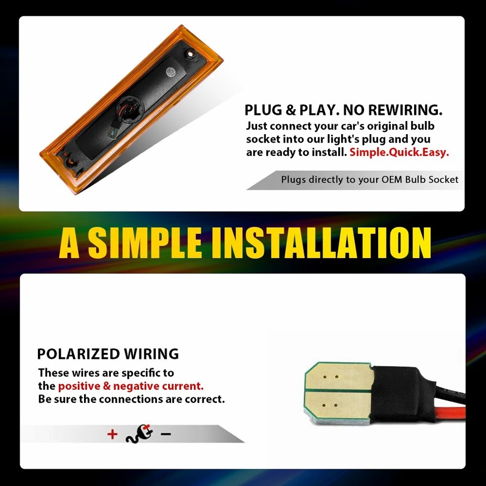 4X Para GMC V1500 V2500 V3500 Pickup 1987-91 LED Parachoques Luz Marcadora Lateral Ámbar H Foto 3 de 4