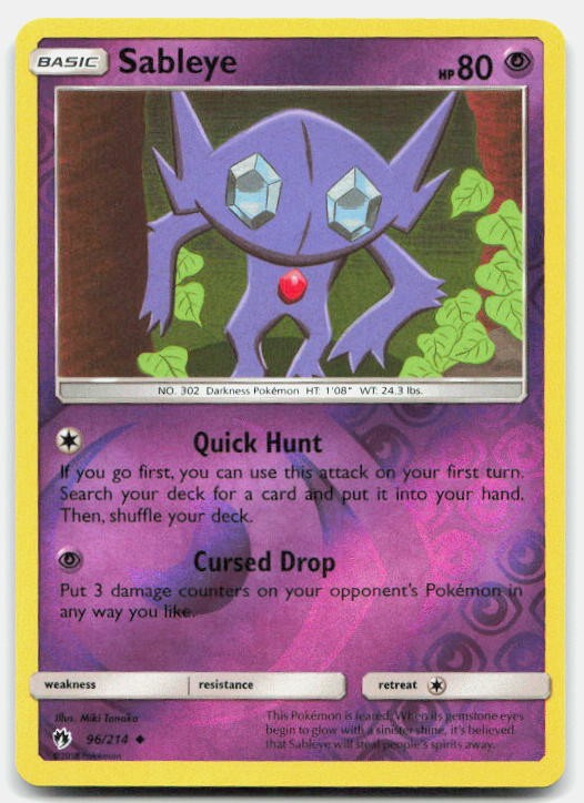 Lost Thunder Sableye 96/214 NM Pokemon Reverse Holo Uncommon Tcg Card