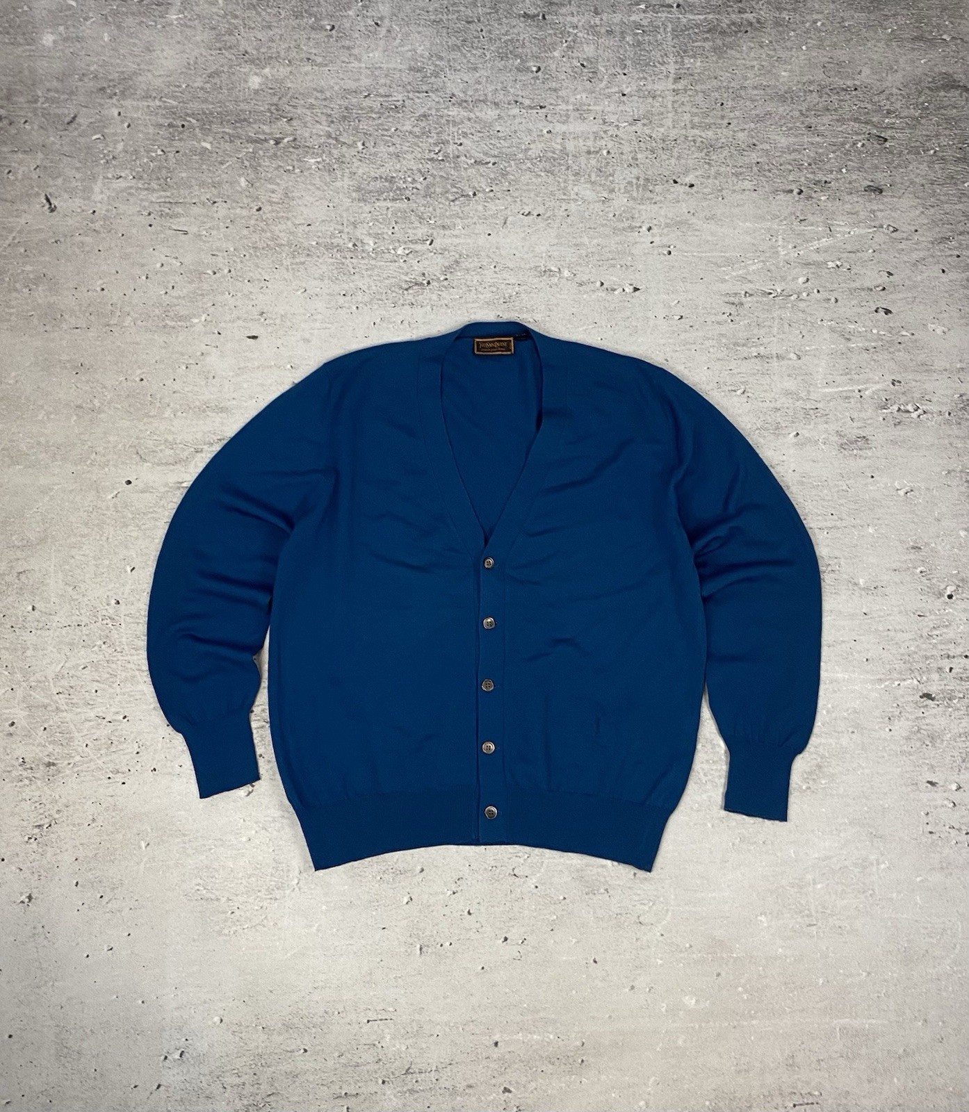 Yves Saint Laurent YSL Cardigan Lana Blu Uomo XL 56 58 Made in France Logo