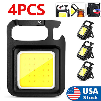 4PCS 800 Lumens Rechargeable Keychain Flashlight Mini COB Flashlights Bright