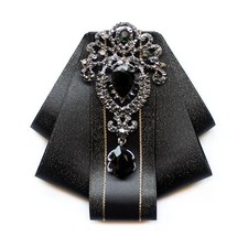Retro British Rhinestone Pre-tied Adjustable Bow Tie Brooch for Men Black