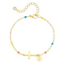 Cross Bracelet for Women Dainty Colorful Beaded Initial Bracelets for Women Teen