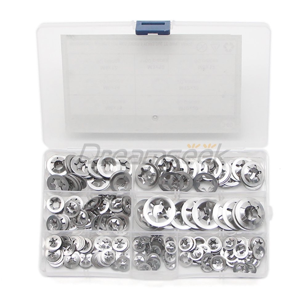 340Pcs Internal Tooth Star Lock Spring Quick Washer Push On Speed Nut Assortment
