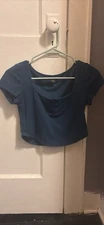 Womens Shein Size Small Blue Rib Knit Short Sleeve Cropped Top